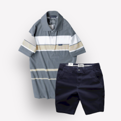 Set Bộ Nam Quần Short Kaki Cao Cấp Phối Áo Thun Sọc Trung Niên Melan - SBN098