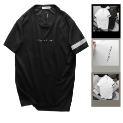 Áo Thun Nam Cổ Tròn Tay Viền Sọc In Chữ Orgirinal - AB509