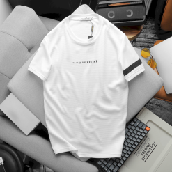 Áo Thun Nam Cổ Tròn Tay Viền Sọc In Chữ Orgirinal - AB509