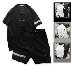 Set Bộ Nam Quần Short Áo Tay Ngắn Viền Sọc In Chữ Orgininal - SBN099