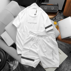Kho sỉ set Bộ Nam Quần Short Áo Tay Ngắn Viền Sọc In Chữ Orgininal