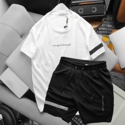 Set Bộ Nam Quần Short Áo Tay Ngắn Viền Sọc In Chữ Orgininal - SBN099