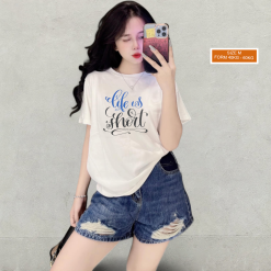 Áo Thun Nữ Cổ Tròn Form Vừa In Chữ Life Is Short Size M(40-60kg) - AG1286