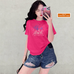 Áo Thun Nữ Cổ Tròn Form Vừa In Chữ Life Is Short Size M(40-60kg) - AG1286