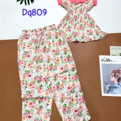 Đồ bộ mango áo sát nách bèo cổ kiểu in bông - DBO4371