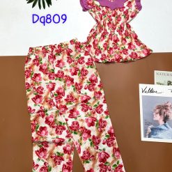 Đồ bộ mango áo sát nách bèo cổ kiểu in bông - DBO4371