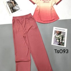 Đồ bộ tăm lạnh quần dài áo cổ tròn tay ngắn in chữ VALUE - DBO4373