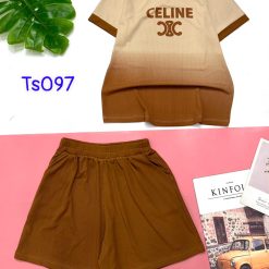 Đồ bộ quần đùi áo tay ngắn in chữ CELINE - DBO4374