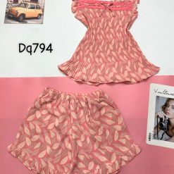 Đồ bộ quần đùi áo sát nách bèo cổ vuông phối ngọc trai - DBO4375