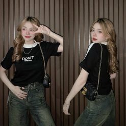 Áo thun nữ Baby Tee ôm body từ 35kg - 55kg in chữ DONT - AG1296