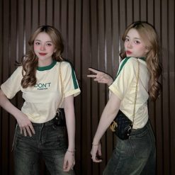 Áo thun nữ Baby Tee ôm body từ 35kg - 55kg in chữ DONT - AG1296