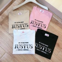 Áo thun nữ Baby Tee ôm body từ 35kg - 55kg in chữ JUSTUS - AG1297