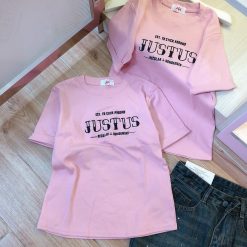 Áo thun nữ Baby Tee ôm body từ 35kg - 55kg in chữ JUSTUS - AG1297