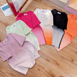 Áo thun nữ Baby Tee loang 2 màu chữ nổi ôm body từ 35kg - 55kg - AG1299