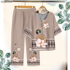 Đồ bộ trung niên chất siêu đẹp quần dài in bông có 3 size - DBO4377