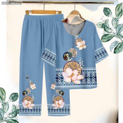 Đồ bộ trung niên chất siêu đẹp quần dài in bông có 3 size - DBO4377