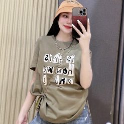 Áo Thun Nữ Cổ Tròn form vừa in chữ nổi size M(40-60kg) - AG1304