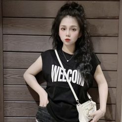 Áo Thun Nữ Cổ Tròn form vừa in chữ WELCOM size M(40-60kg) - AG1306