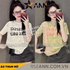 Áo Thun Nữ Loang Màu In Chữ Cổ Tròn form vừa size M(40-60kg) - AG1307