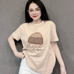 Áo Thun Nữ Cổ Tròn Thuê Hình Và Chữ form vừa size M(40-60kg) - AG1310