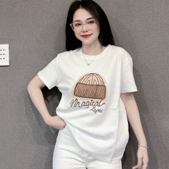 Áo Thun Nữ Cổ Tròn Thuê Hình Và Chữ form vừa size M(40-60kg) - AG1310