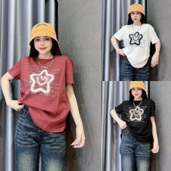 Áo Thun Nữ Cổ Tròn Thuê Hình Ngôi Sao Cười form vừa size M(40-60kg) - AG1311