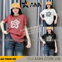 Áo Thun Nữ Cổ Tròn Thuê Hình Ngôi Sao Cười form vừa size M(40-60kg) - AG1311