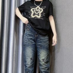 Áo Thun Nữ Cổ Tròn Thuê Hình Ngôi Sao Cười form vừa size M(40-60kg) - AG1311