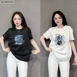 Áo Thun Nữ Cổ Tròn In Hình Chiếc Thuyền form vừa size M(40-60kg) - AG1312