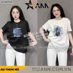 Áo Thun Nữ Cổ Tròn In Hình Chiếc Thuyền form vừa size M(40-60kg) - AG1312