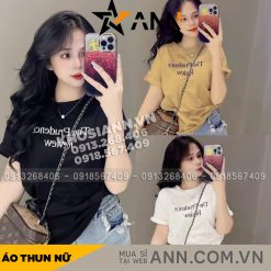 Áo Thun Nữ Cổ Tròn In Chữ Nhỏ form vừa size M(40-60kg) - AG1315