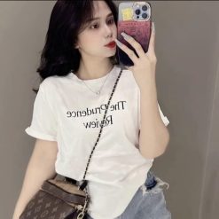 Áo Thun Nữ Cổ Tròn In Chữ Nhỏ form vừa size M(40-60kg) - AG1315