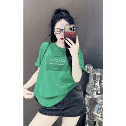 Áo Thun Nữ Cổ Tròn In Chữ Arohia form vừa size M(40-60kg) - AG1316