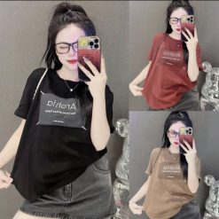 Áo Thun Nữ Cổ Tròn In Chữ Arohia form vừa size M(40-60kg) - AG1316