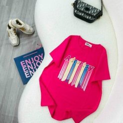 Áo Thun Nữ Cổ Tròn Form Đại In Hình Chữ Vạch màu Size XL(65-85kg) - AG1319