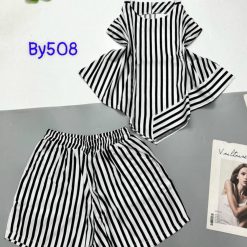 Đồ bộ sọc vải đũi quần đùi áo hai dây - DBO4378