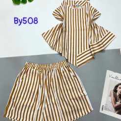 Đồ bộ sọc vải đũi quần đùi áo hai dây - DBO4378