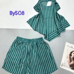 Đồ bộ sọc vải đũi quần đùi áo hai dây - DBO4378