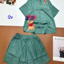 Đồ bộ quần đùi áo sơ mi tay ngắn cổ bẻ in hình gấu - DBO4381