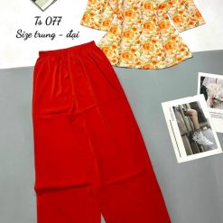 Đồ bộ trung niên mango quần dài trơn áo in bông có 2 size - DBO4383