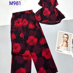 Đồ bộ mango mặc nhà quần dài áo sát nách in hoạ tiết - DBO4388