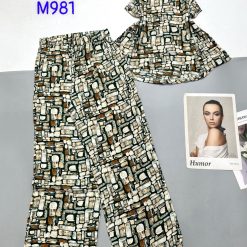 Đồ bộ mango mặc nhà quần dài áo sát nách in hoạ tiết - DBO4388