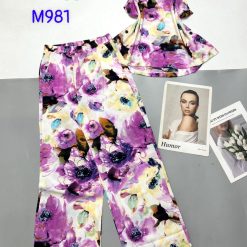 Đồ bộ mango mặc nhà quần dài áo sát nách in hoạ tiết - DBO4388