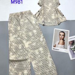 Đồ bộ mango mặc nhà quần dài áo sát nách in hoạ tiết - DBO4388