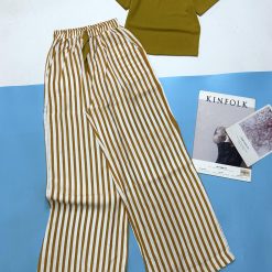 Đồ bộ mặc nhà cao cấp quần dài sọc áo tay ngắn trơn - DBO4390