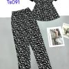 Đồ bộ quần dài áo tay ngắn cổ vuông có nút in hoạ tiết nhỏ - DBO4394