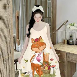 Đầm mặc nhà hai dây form chữ A in hoạ tiết - DBO4395