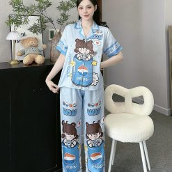 Đồ bộ pijama latin mặc nhà quần dài áo tay ngắn cổ bẻ in hoa tiết - DBO4398