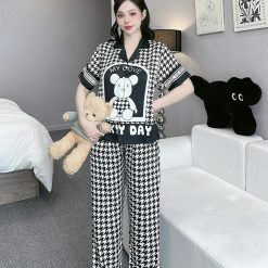 Đồ bộ pijama latin mặc nhà quần dài áo tay ngắn cổ bẻ in hoa tiết - DBO4398