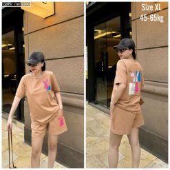 Đồ bộ thun nữ quần đùi in con thỏ bên trái form rộng 65kg - DBO4399